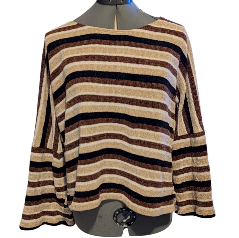 Chenault Multi Stripe‎ Chenille Sweater Bell Sleeve Women's Size Medium Boho